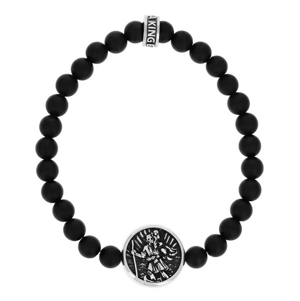 Closeup photo of SAINT CHRISTOPHER ONYX BEADED BRACELET