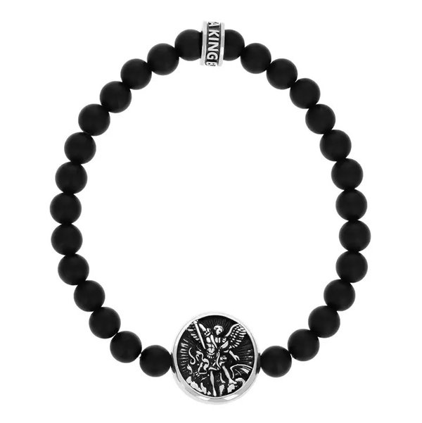 Closeup photo of SAINT MICHAEL ONYX BEADED BRACELET