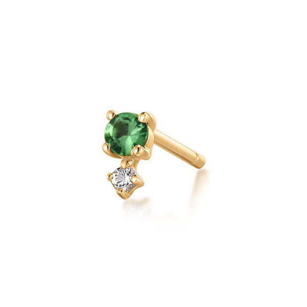 Closeup photo of MAY | Green Tsavorite and White Sapphire Stud Earring