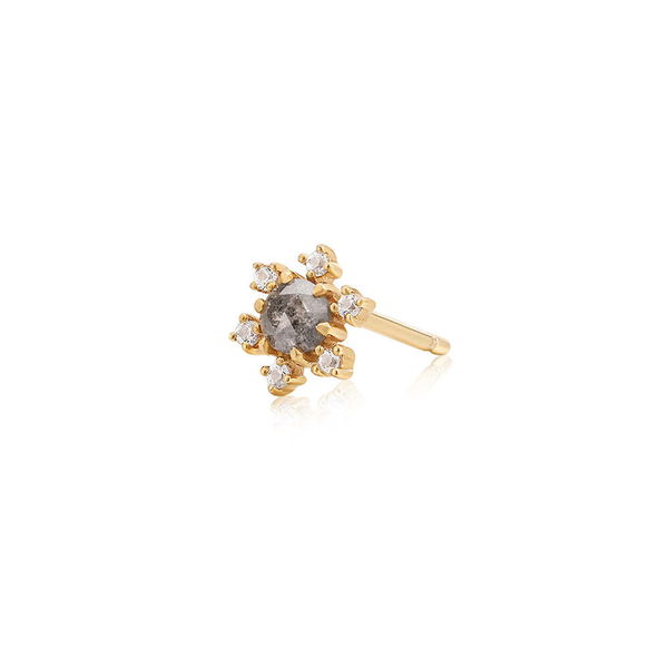 Closeup photo of DARA | Grey Diamond and White Sapphire Starburst Stud Single Earring