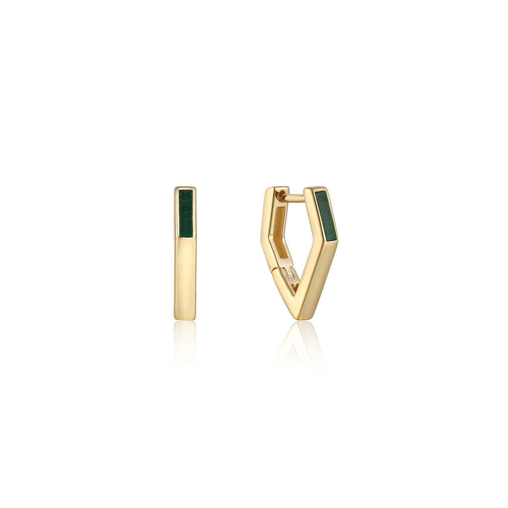 Totally unique in shape and design, discover these stunning lapis earrings. An angular hoop serves up this unusual effect, finished with the most beautiful deep blue lapis stone detailing. Let yours speak for themselves or stack them up with a row of simple and chic huggie hoops to create your new-season ear party style. • Earring Size: 16.1mm x 2.6mm• Lapis Size: 6mm x 1mm• Weight: 2.8g Gold Malachite Angular Hoop Earrings