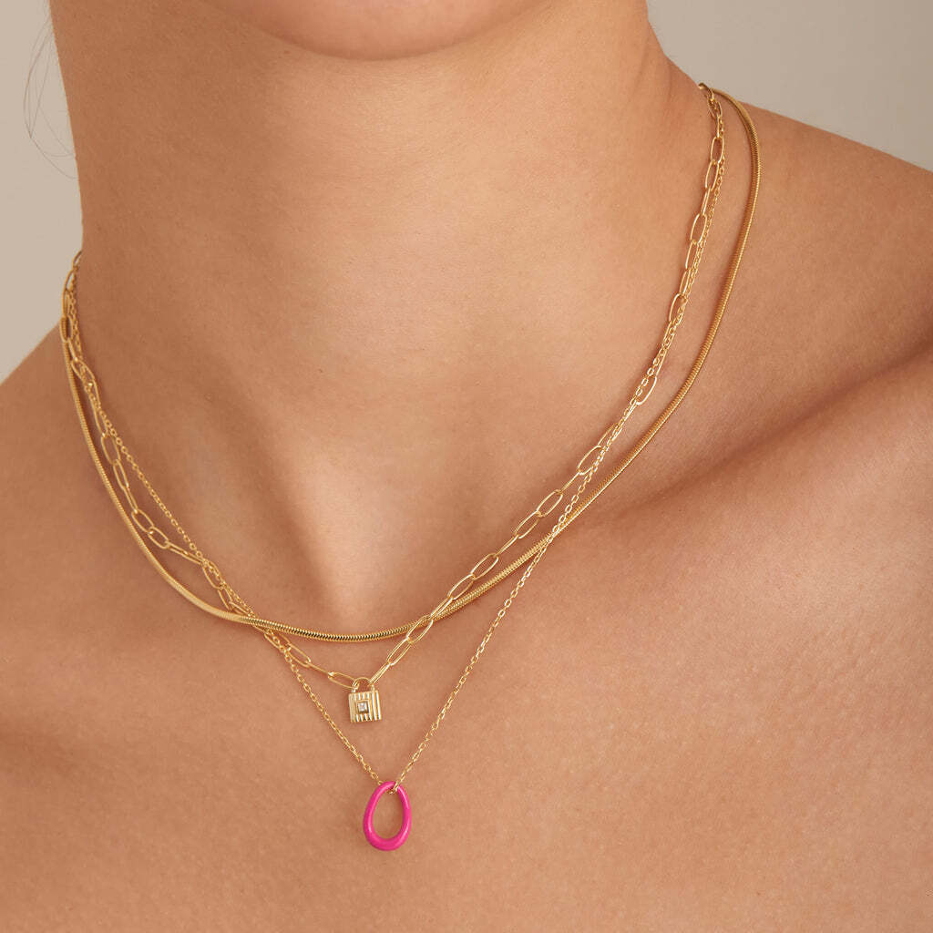 Neon Pink Enamel Gold Twisted Pendant Necklace