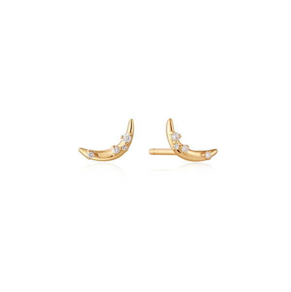 Closeup photo of 14kt Gold Stargazer Natural Diamond Moon Stud Earrings