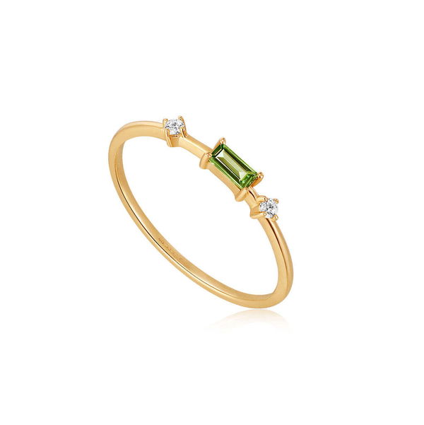 Closeup photo of 14kt Gold Tourmaline and White Sapphire Ring