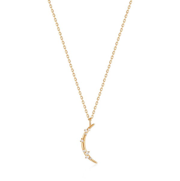 Closeup photo of 14kt Gold Stargazer Natural Diamond Moon Necklace