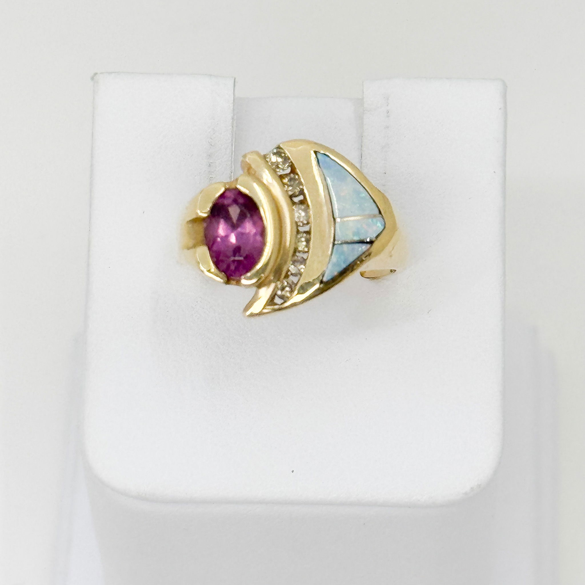 14ky Pink Tourmaline with Opalite and Diamonds