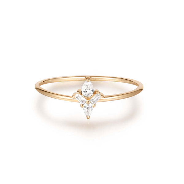 Closeup photo of AURORA | Pear and Baguette White Sapphire Ring