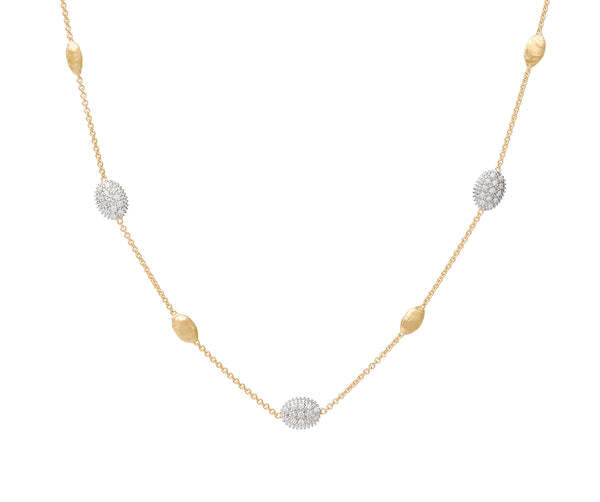 18K Yellow Gold and Diamond Small Bead Necklace