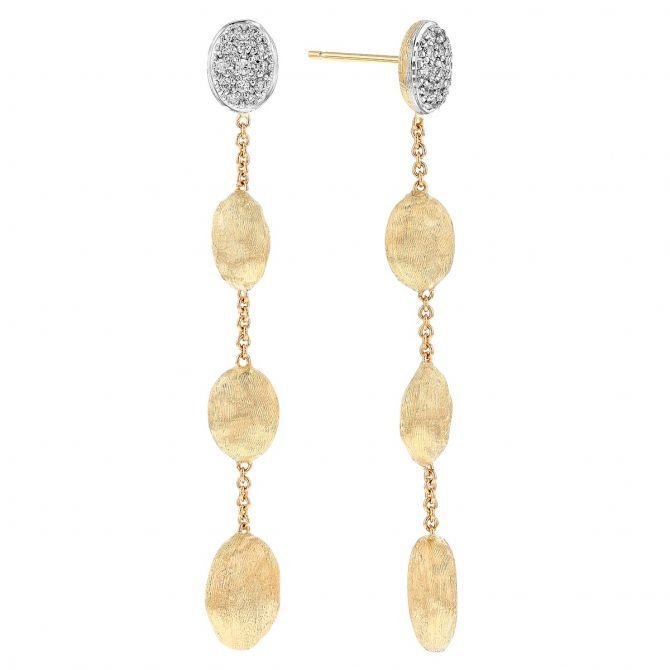 Siviglia Diamond Pavé & Yellow Gold Oval & Chain Dangle Earrings