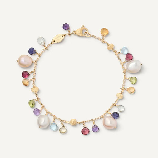 Closeup photo of 18K Yellow Gold Single-Strand Gemstone Bracelet with Freshwater Pearls