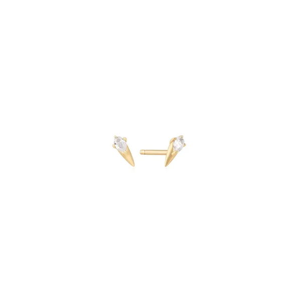 Closeup photo of 14kt Gold White Sapphire Spike Stud Earrings