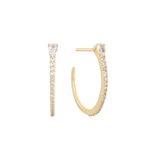 Closeup photo of 14kt Gold White Sapphire Hoop Earrings