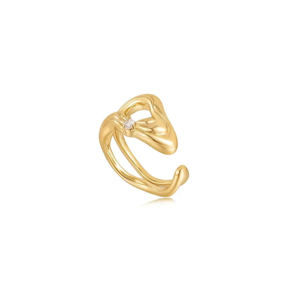 Gold Twisted Wave Wide Adjustable Ring