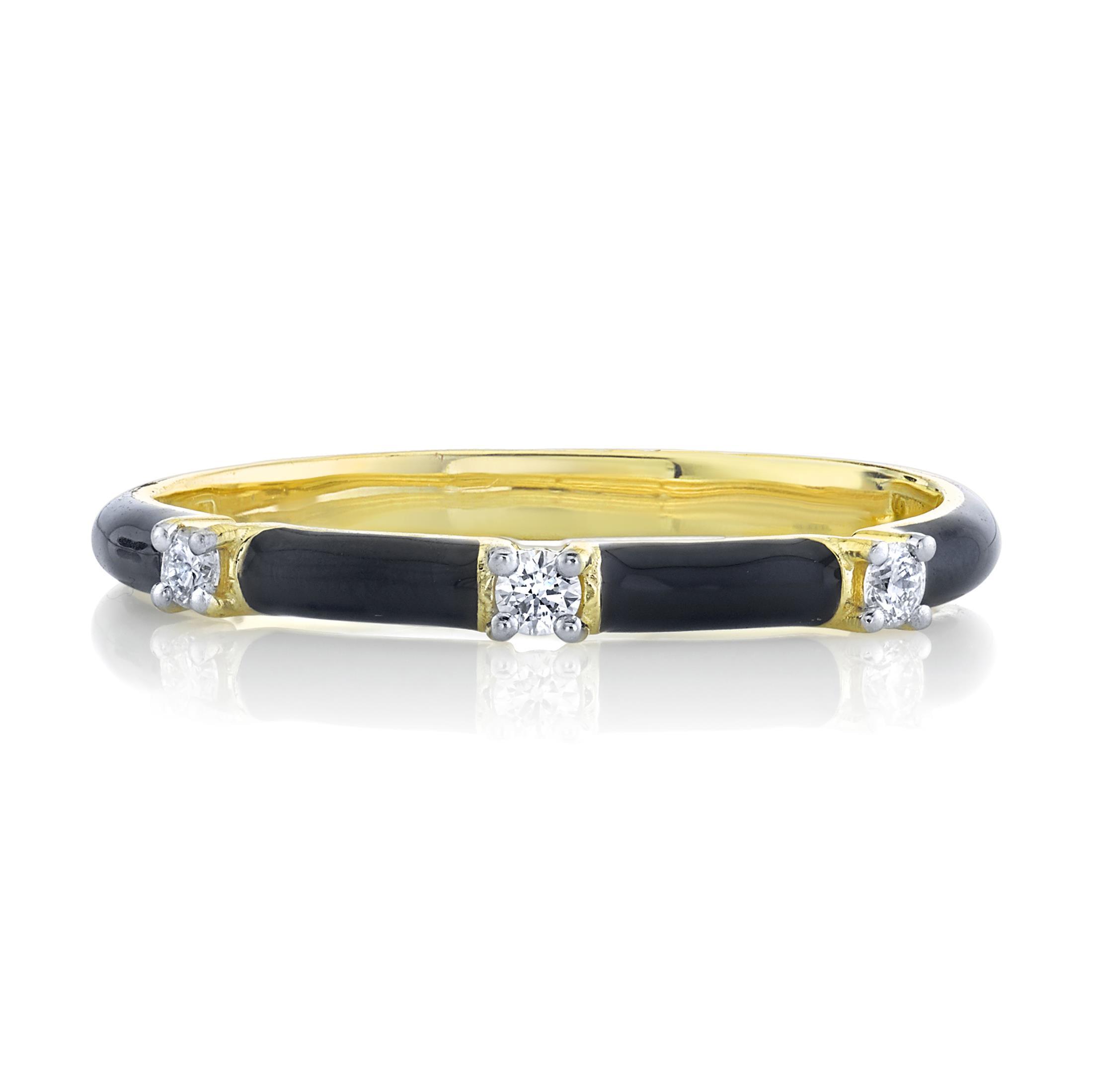 (3) RD GSI DIA 0.07TCW SLOANE STREET BLACK ENAMEL STACKER RING WITH WHITE DIAMOND DETAIL, 18K-Y