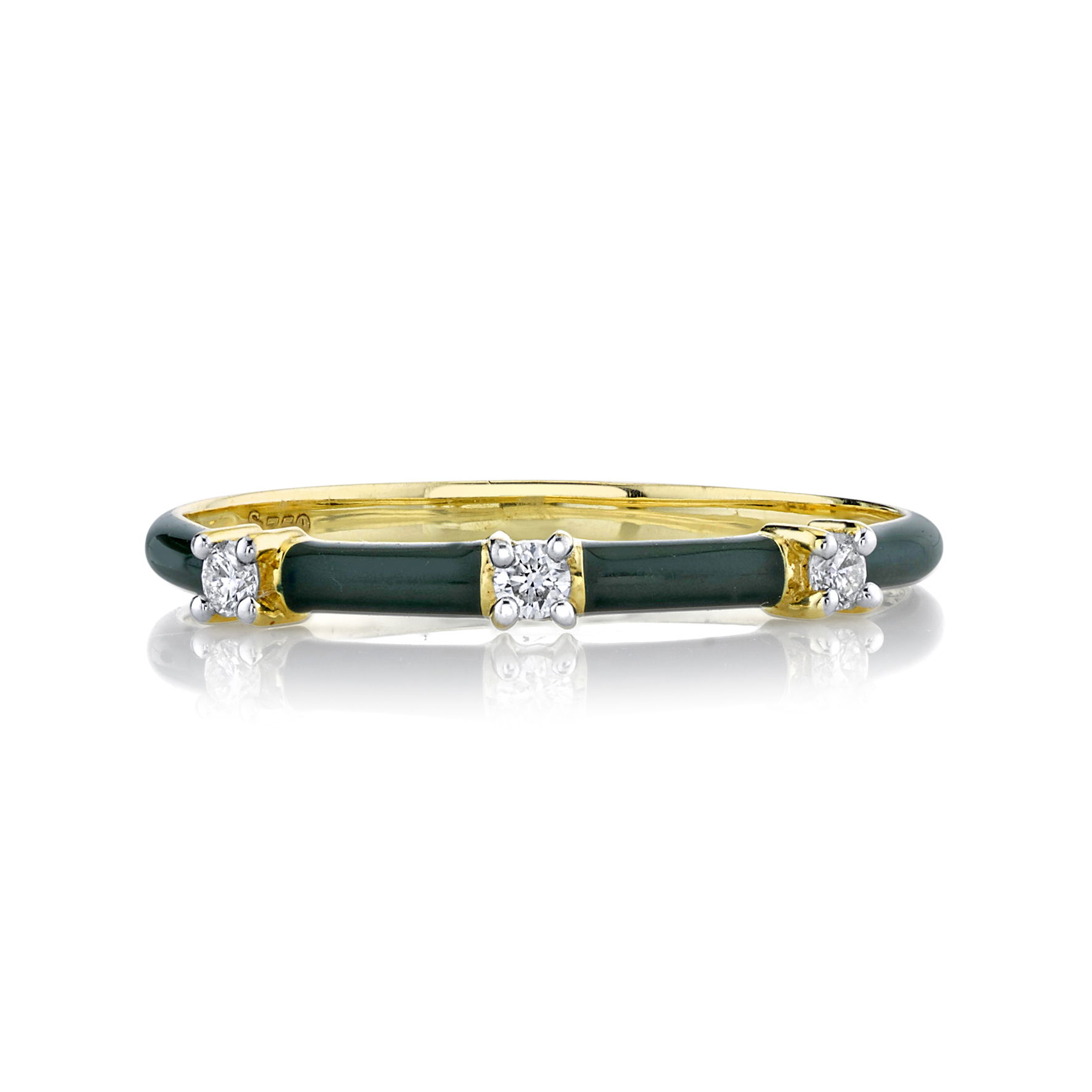3 RD GSI DIA 0.07TCW SLOANE STREET FOREST GREEN ENAMEL BAND WITH WHITE DIAMOND DETAIL, 18K-YG