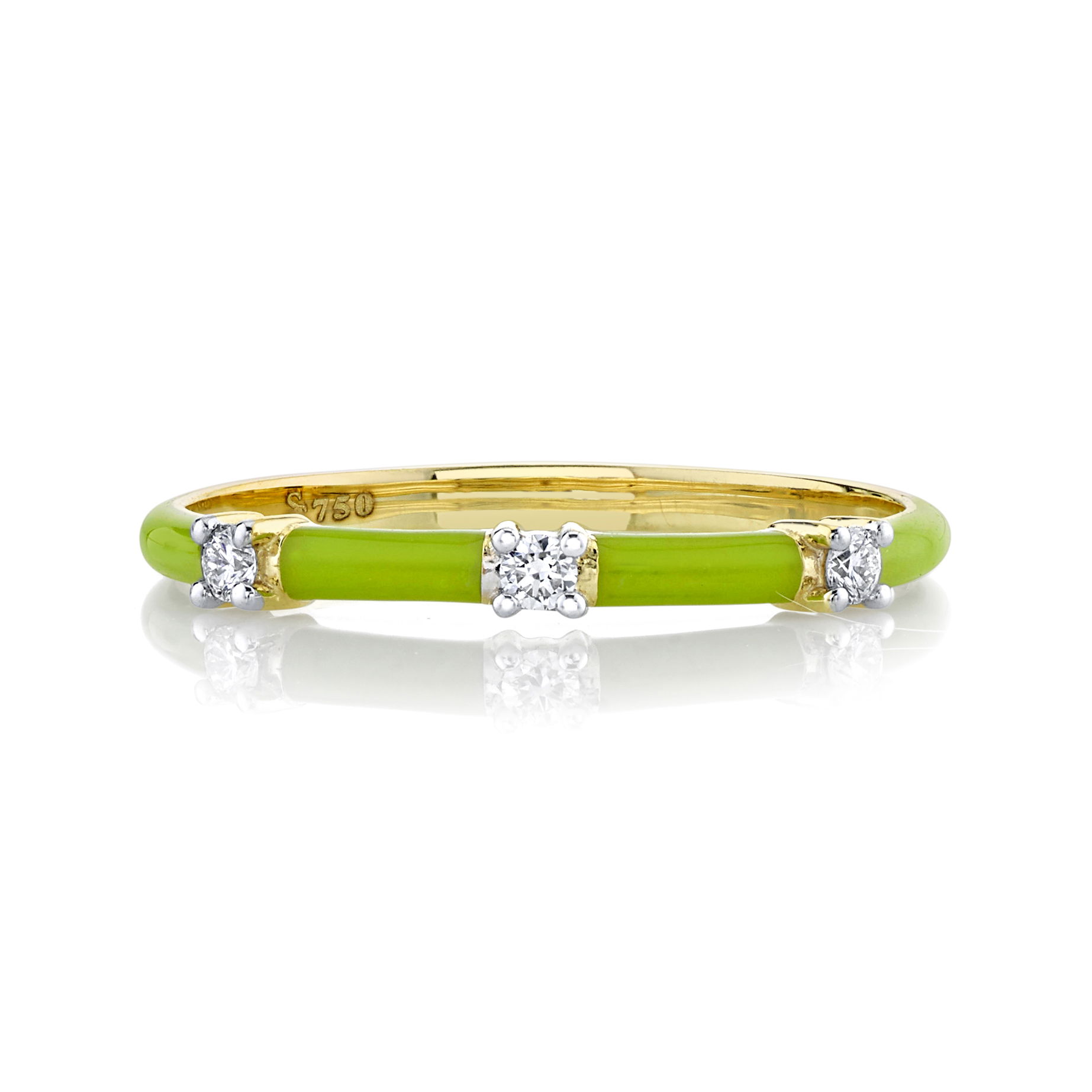 SLOANE STREET LIME GREEN ENAMEL BAND WITH WHITE DIAMOND DETAIL, 18K-YG