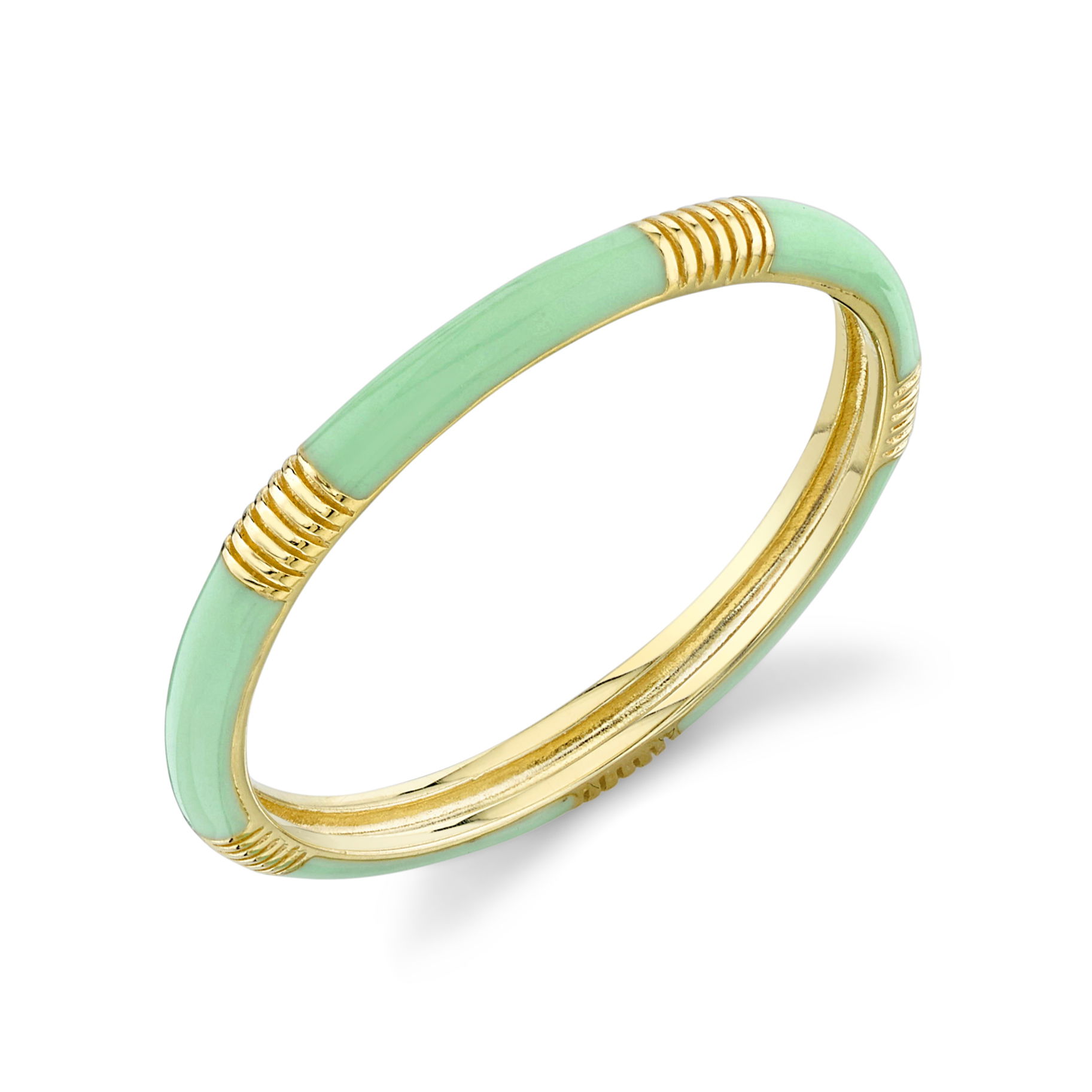 SLOANE STREET MINT GREEN ENAMEL BAND WITH STRIE DETAIL, 18K-YG