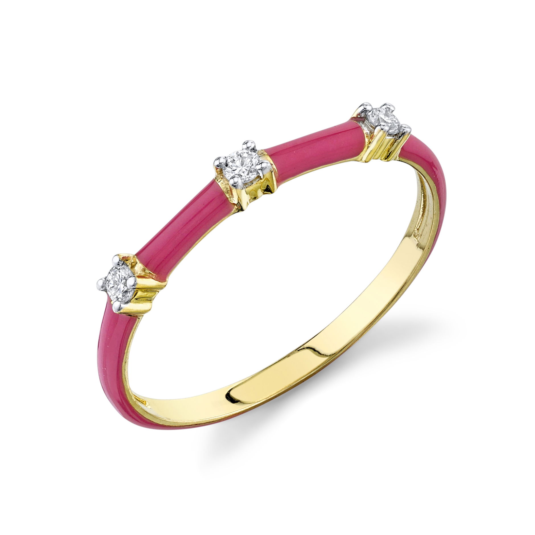 3 RD GSI DIA 0.07TCW SLOANE STREET HOT PINK ENAMEL BAND WITH WHITE DIAMOND DETAIL, 18K-YG
