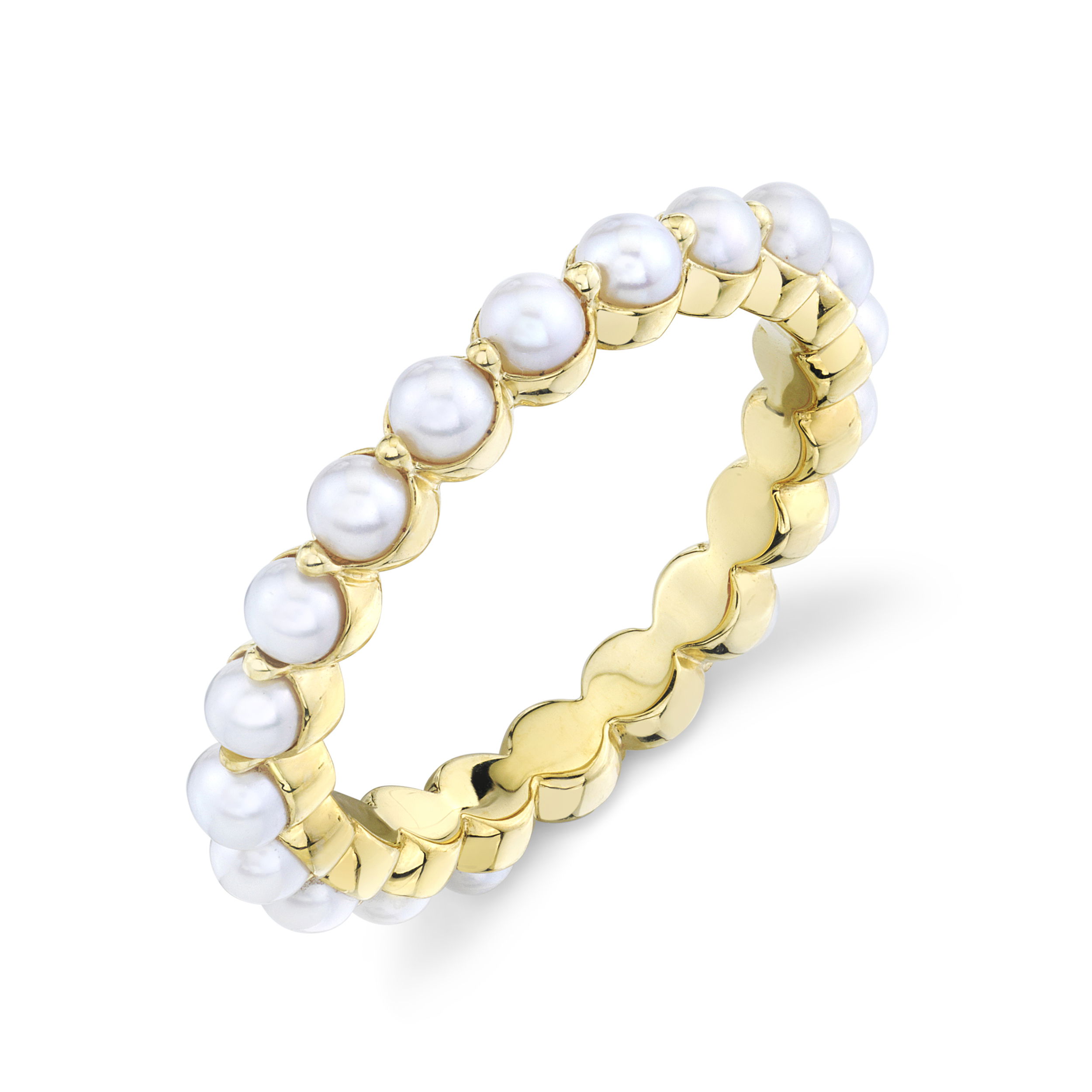 20 FRESH WATER 2.8MM PEARLS 2.92TCW SLOANE STREET 2.8MM WHITE PEARL ETERNITY BAND WITH PRONG SPACERS, 18K-YG