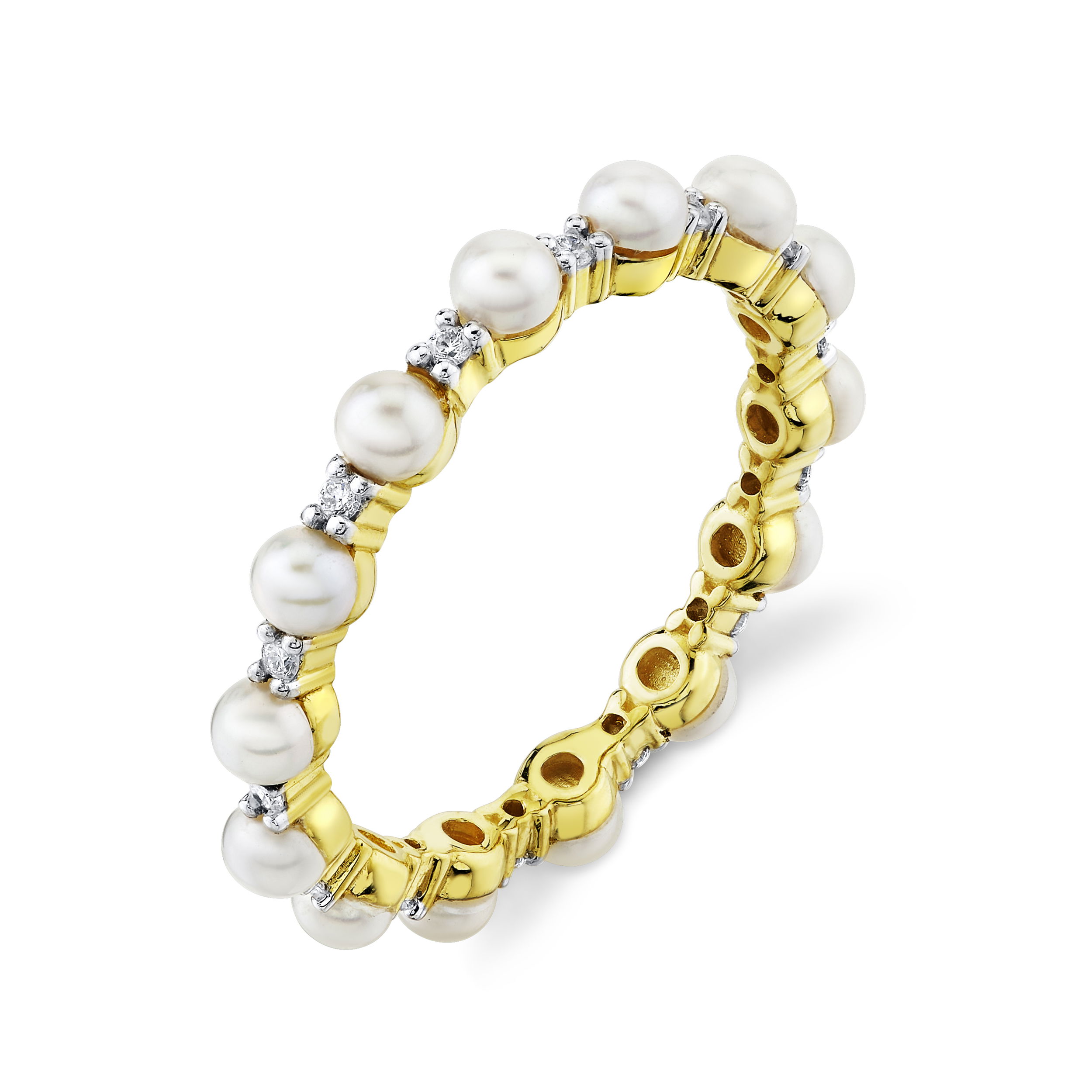 14 3MM FRESH WATER PEARLS 1.72TCW,14 RD GSI DIA 0.14TCW SLOANE STREET PEARL AND DIAMOND ETERNITY BAND, 18K-YG