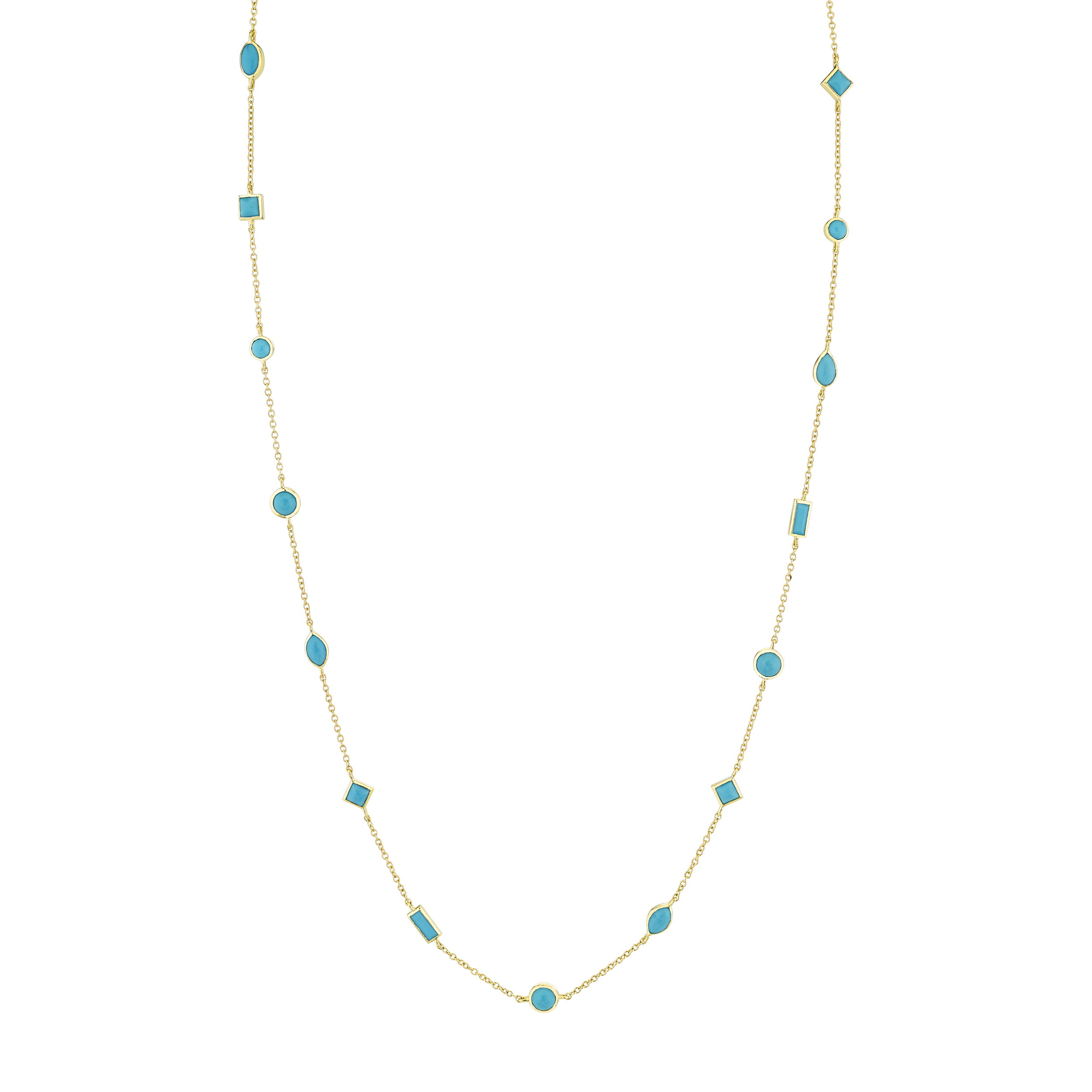 SLOANE STREET CHAIN WITH TURQUOISE IN MIXED SHAPES AND SIZES, 18K-YG