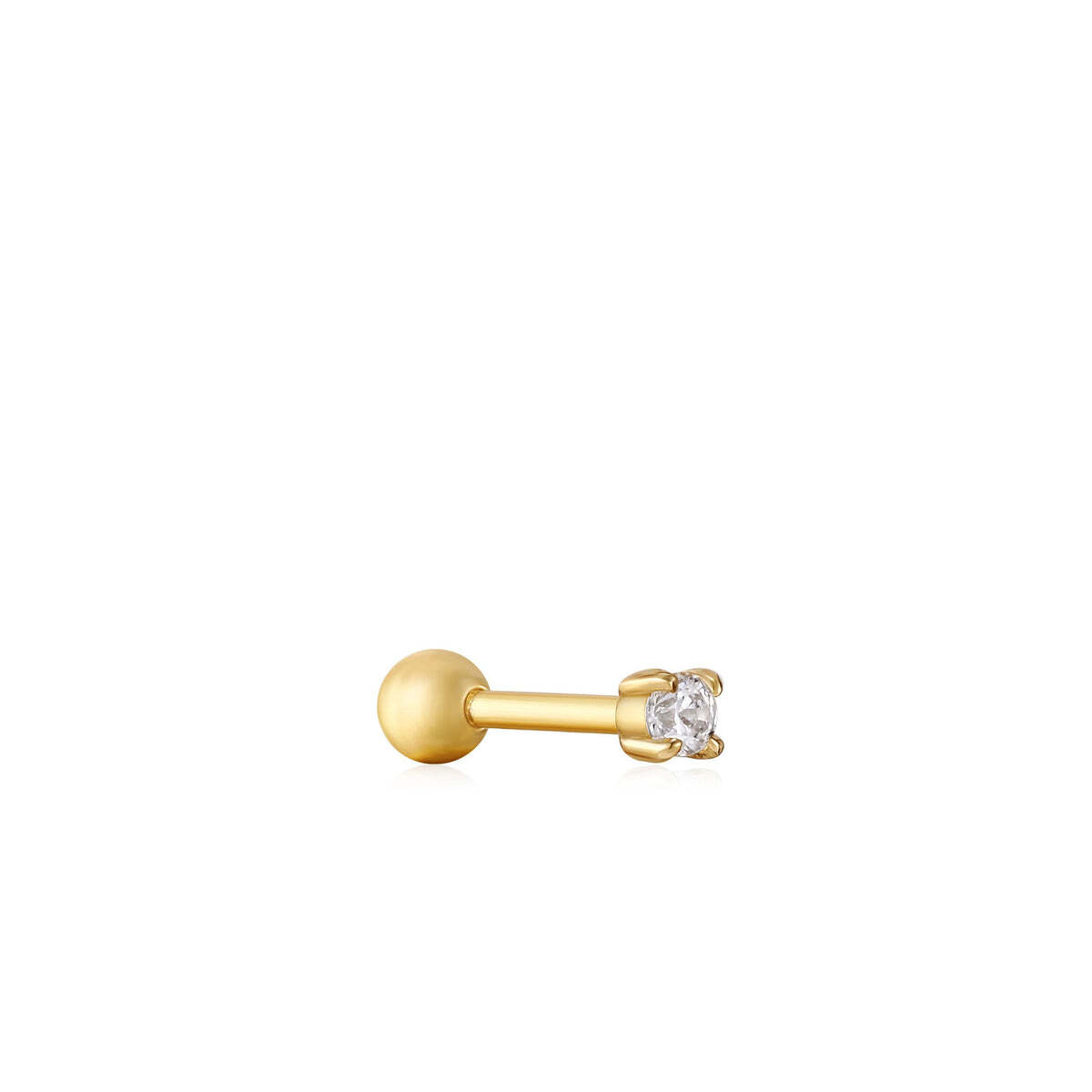 Can you ever go wrong with the most perfectly simple silver sparkle earrings? Elevate any earring stack in an instant with this shimmering barbell single earring, crafted with a cubic zirconia stone for just enough sparkle. Style yours with everyday huggie hoops to build up a unique look Gold Sparkle Barbell Single Earring