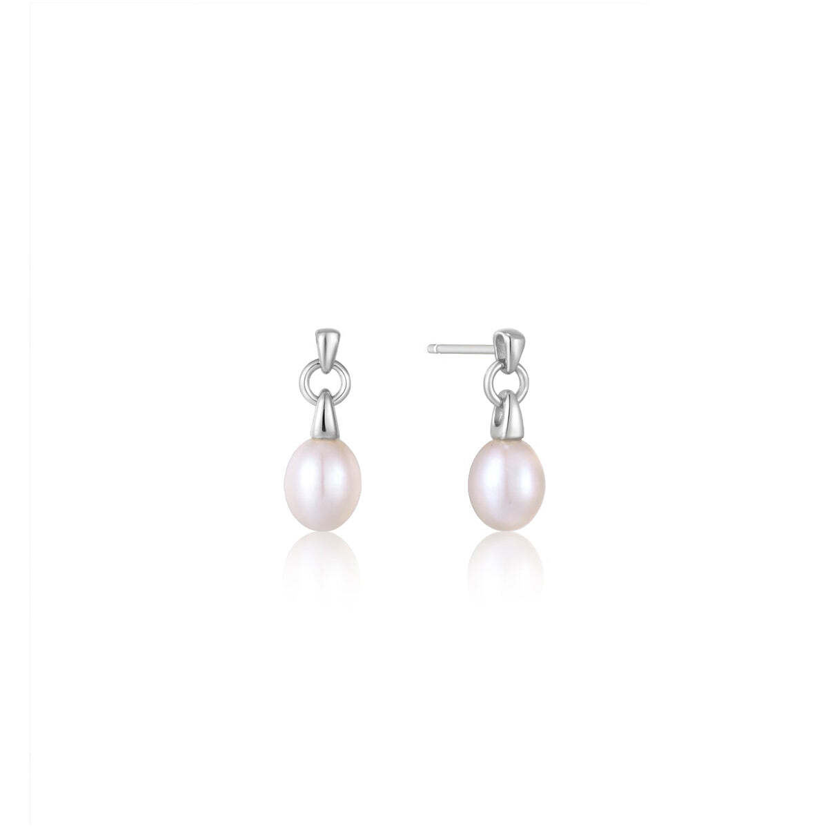 Silver Pearl Drop Stud Earrings