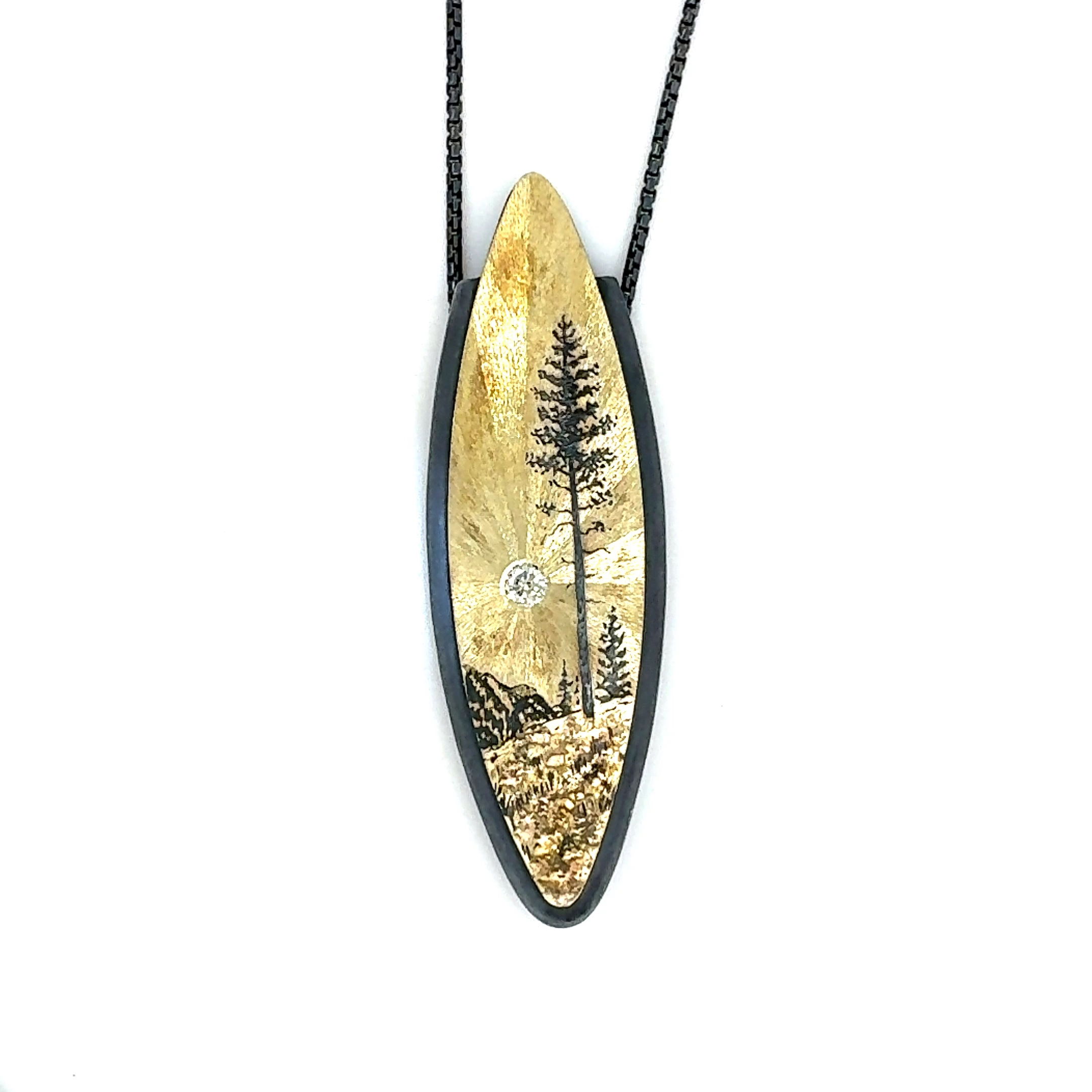 Rocky Mountain Memories Marquis with Diamond, 18K and Placer Gold Sterling Silver Pendant