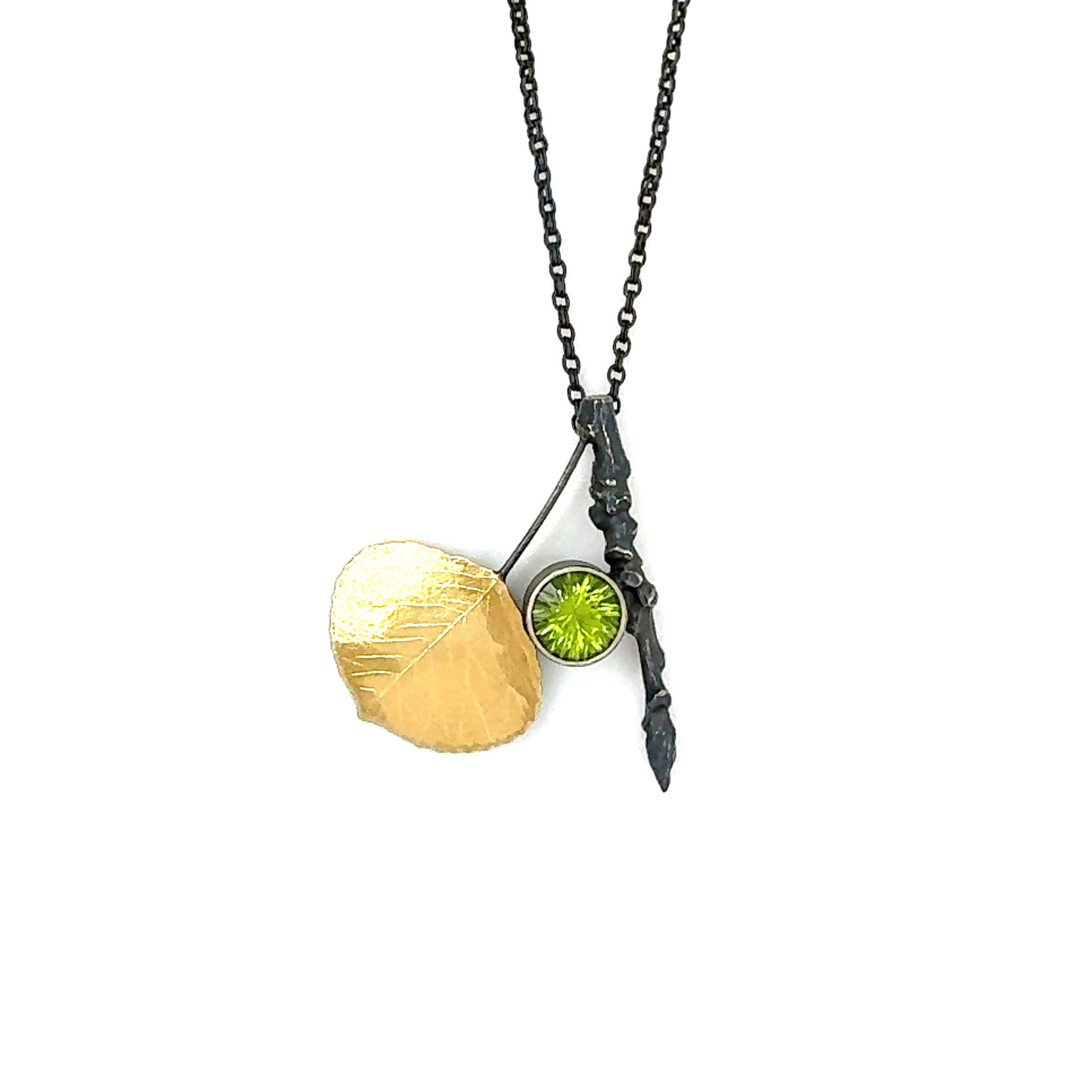 Quaking Aspen Peridot 18K and Silver Necklace