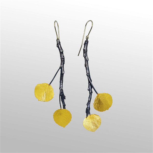 Closeup photo of Quaking Aspen 18K and Silver 14K Wire Earrings
