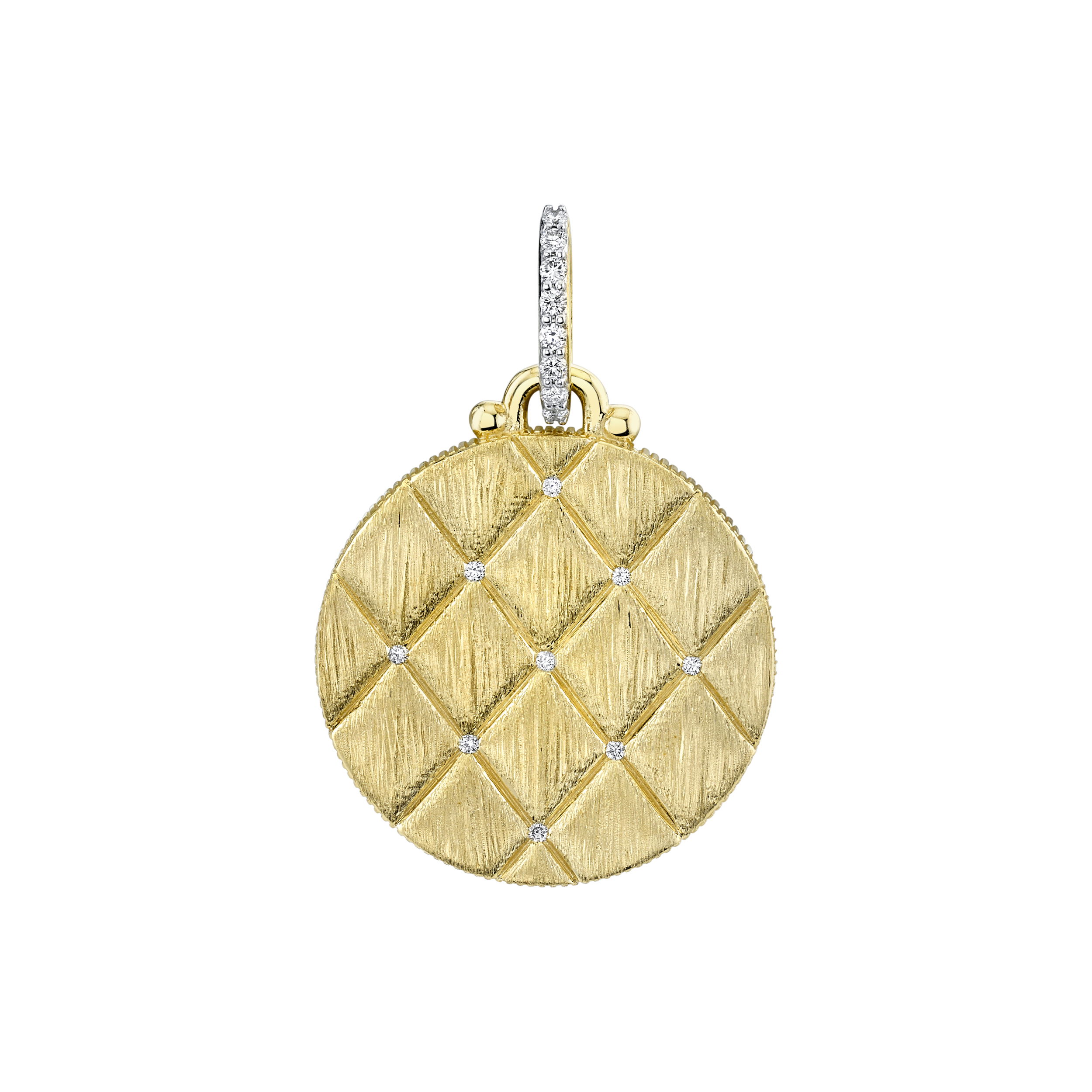 SLOANE STREET 22MM ROUND QUILTED PENDANT WITH DIAMOND DETAIL, 18K- YG