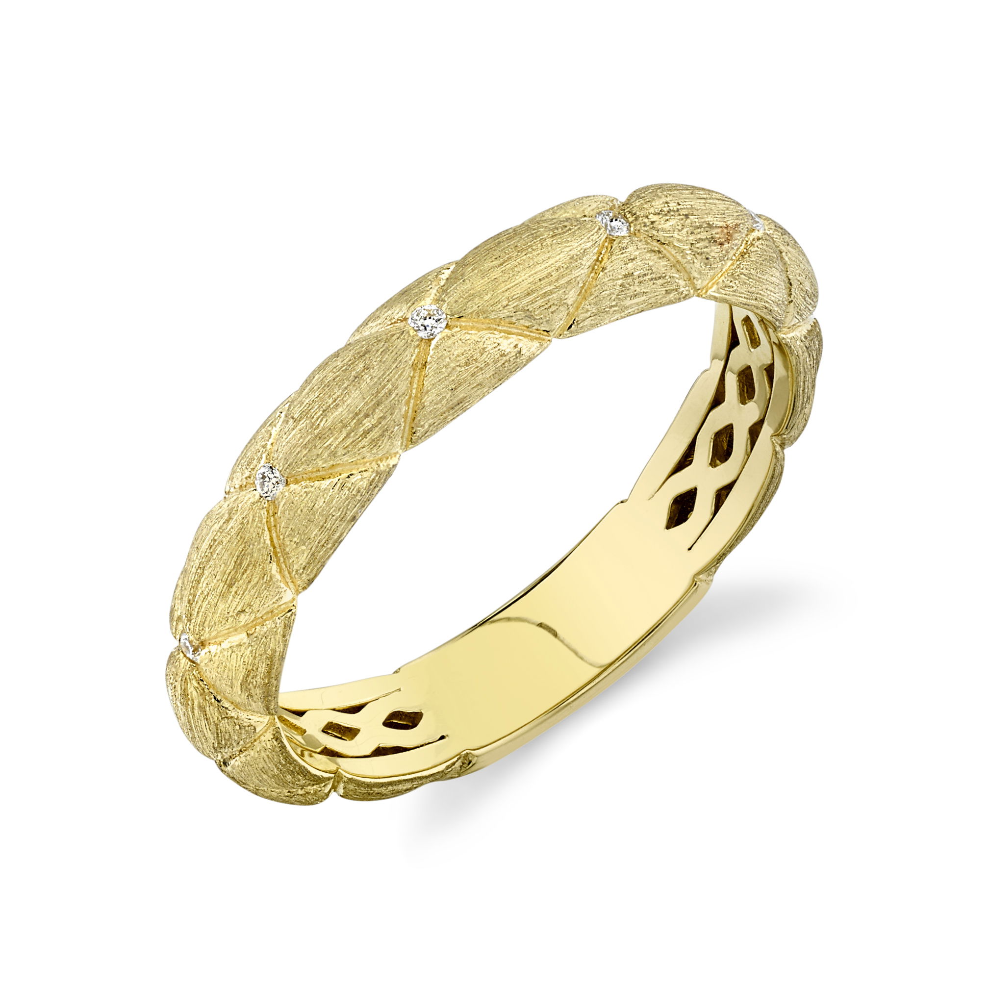 SLOANE STREET DIAMOND QUILTED BAND WITH WHITE DIAMOND DETAIL, 18K- YG SLOANE STREET DIAMOND QUILTED BAND WITH WHITE DIAMOND DETAIL, 18K- YG