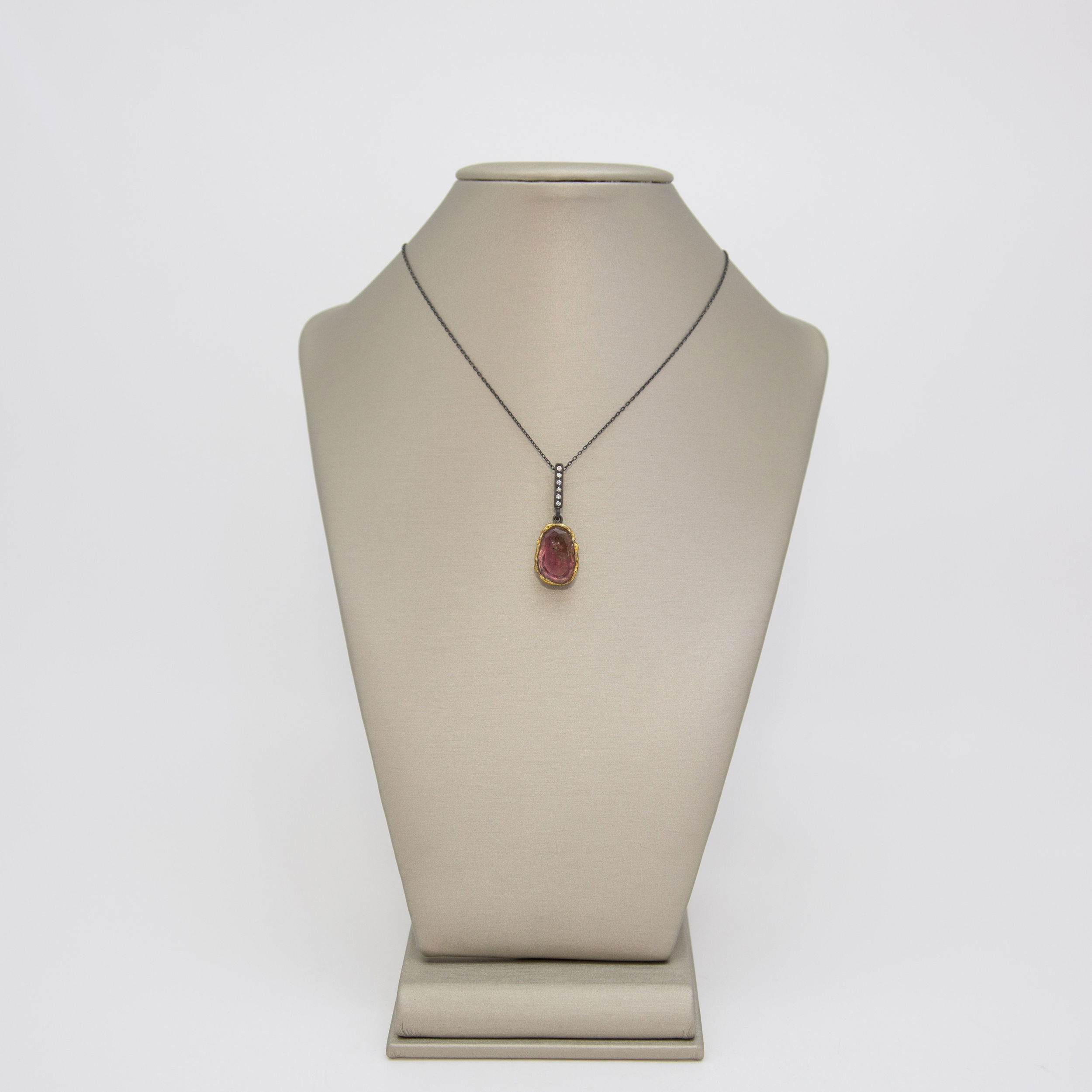 “Natural Affection” Pink Tourmaline and Moissanite 18K and Sterling Silver Necklace