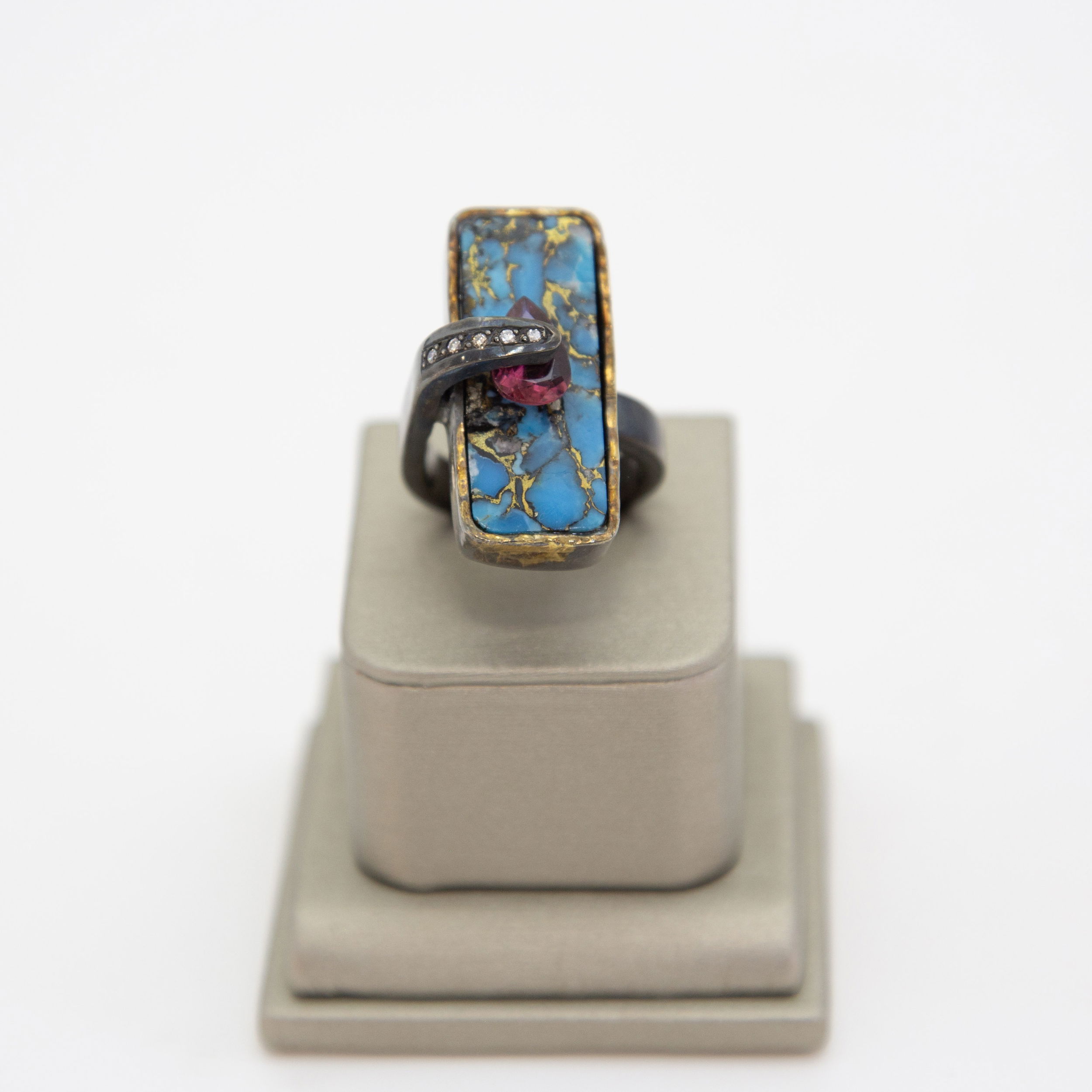 Natural Affection Turquoise, Tourmaline and Diamond 10K and Sterling Silver Ring