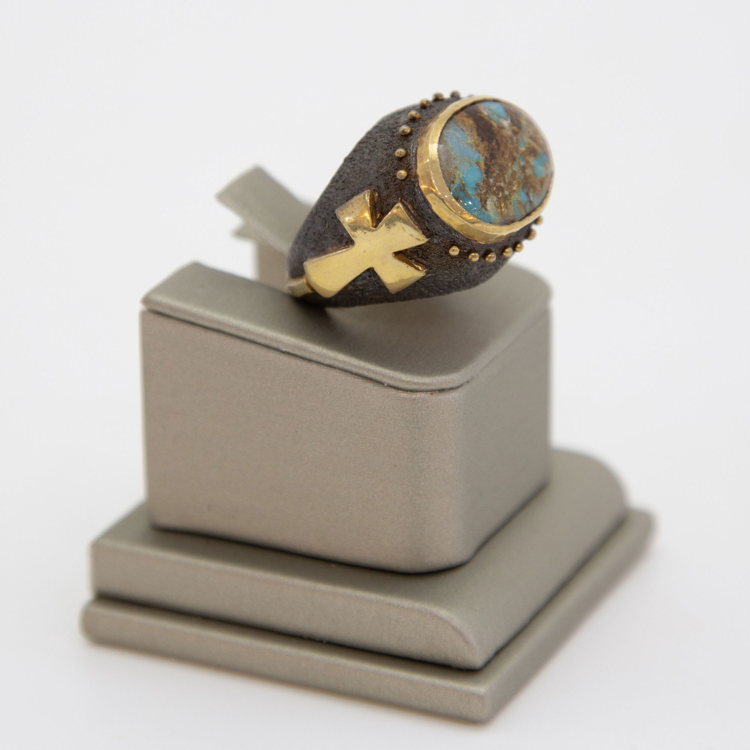 Cross Turquoise Horizontal Oval Sterling Silver Ring