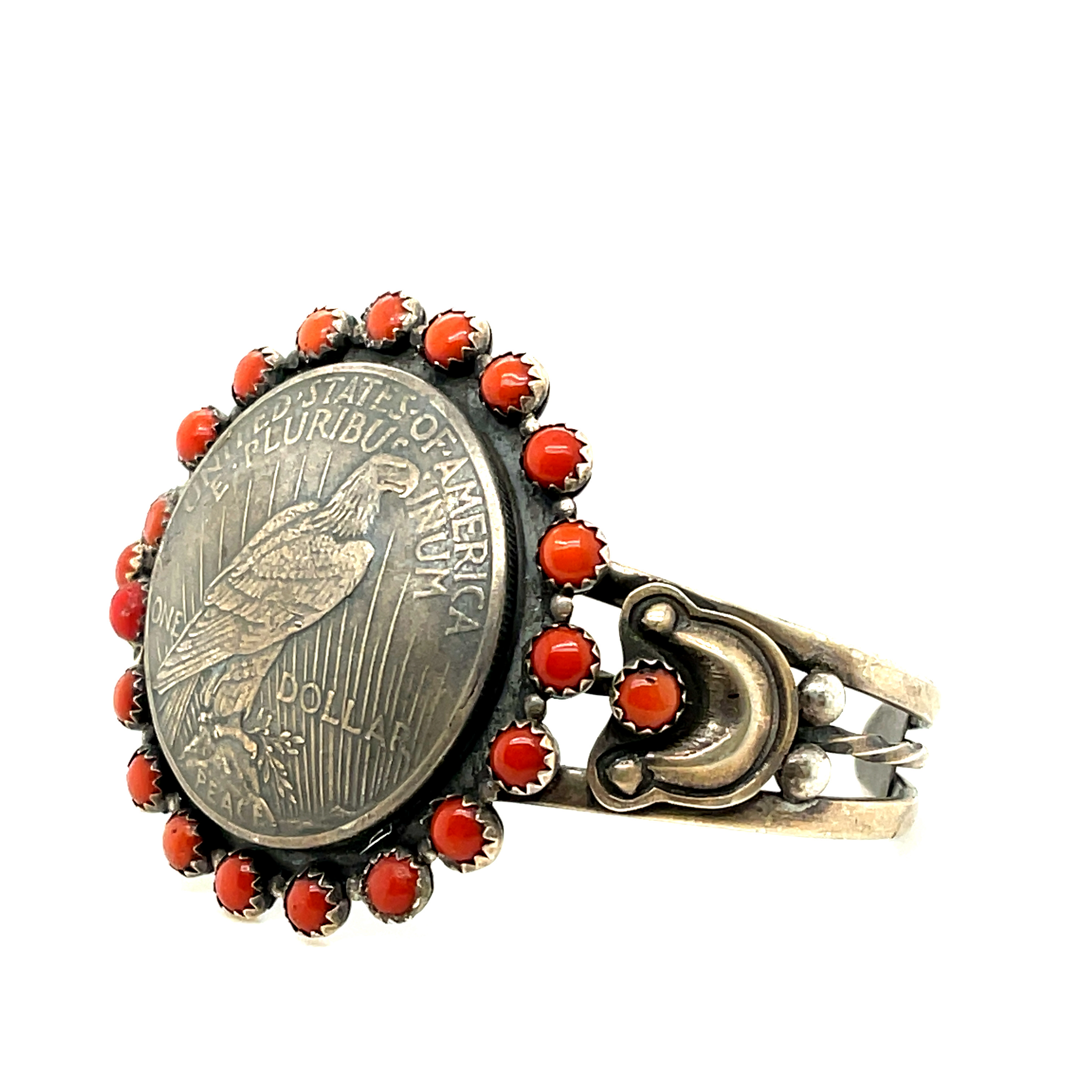 Sterling Silver Old Pawn Navajo 1970’s Coin & Coral Cuff