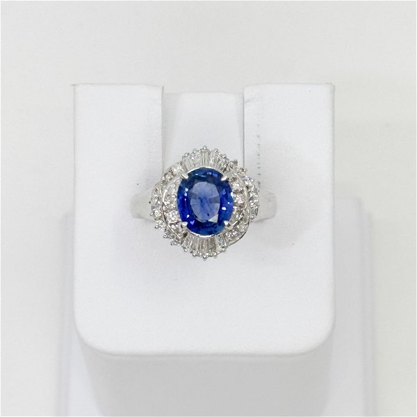 Closeup photo of Platinum, Sapphire and Diamond Ring, sapphire 1.78ct, diamond 0.50ct