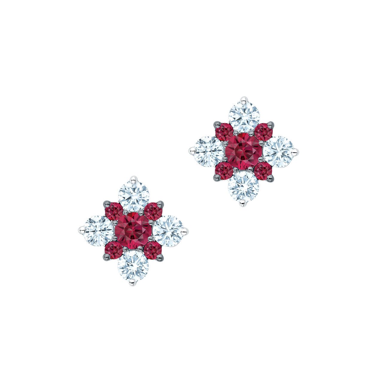 18kw .34ct Diamond with .46ct Ruby Snowflake Earrings
