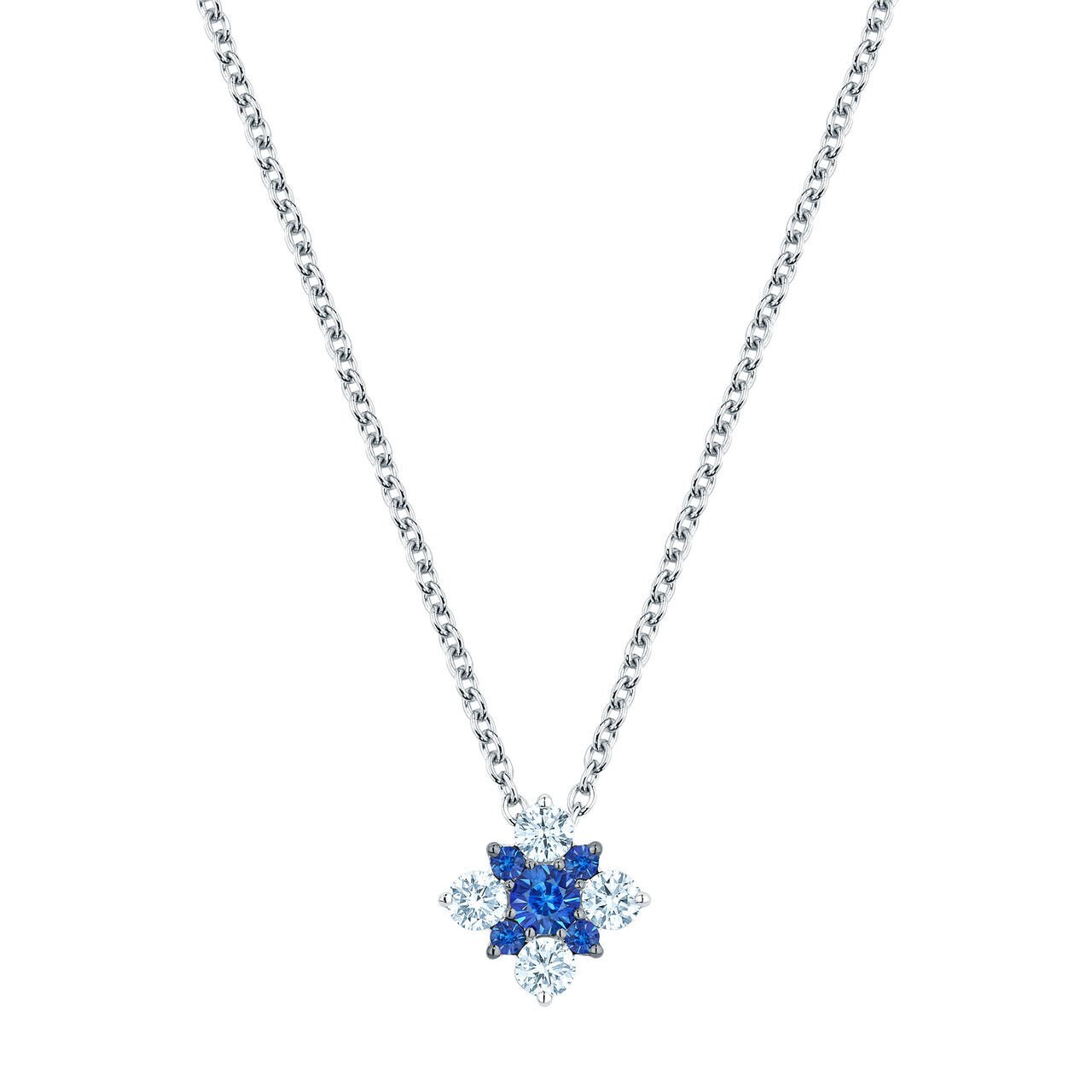 18kw .17ct Sapphire with .23ct Diamond Snowflake Necklace
