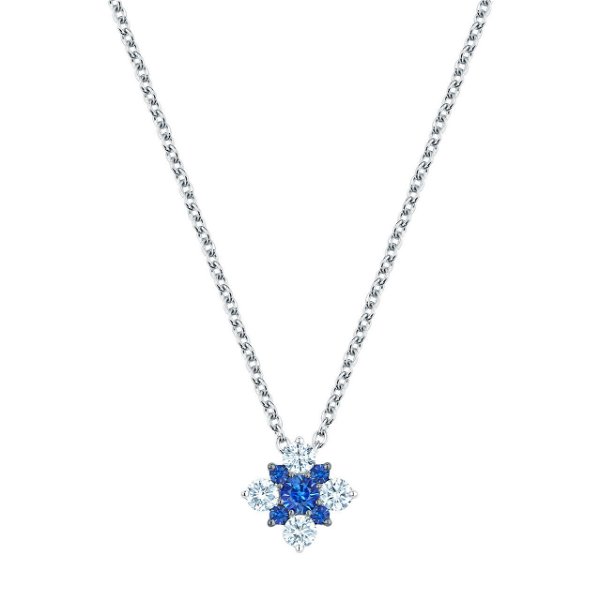 Closeup photo of 18kw .17ct Sapphire with .23ct Diamond Snowflake Necklace