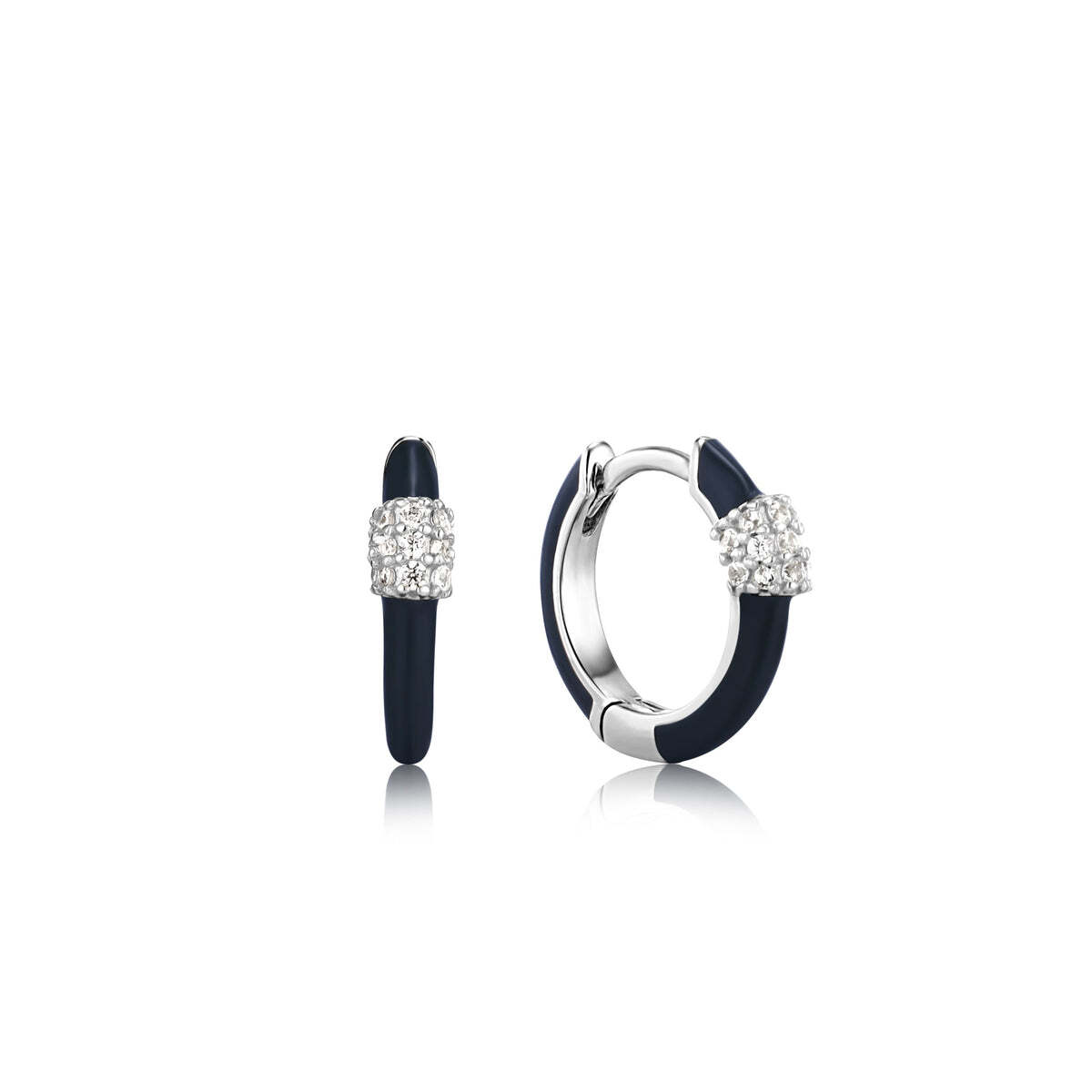 Navy Blue Enamel Carabiner Silver Huggie Hoop Earrings– Ania Haie US