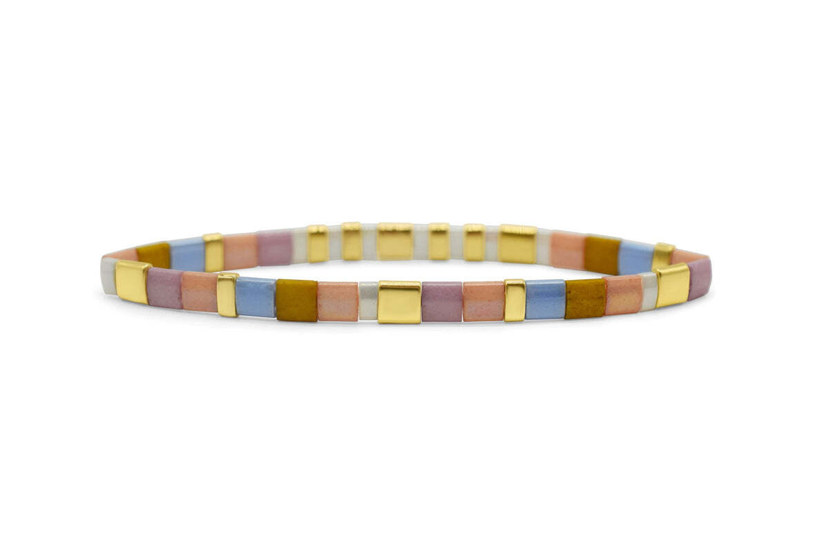 MAMA - Morse Code Tila Beaded Bracelet - Pink & Blue I – Stia Jewelry