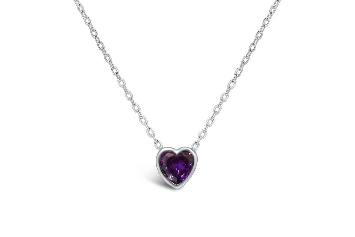 Bezel Heart Necklace (Amethyst/February)
