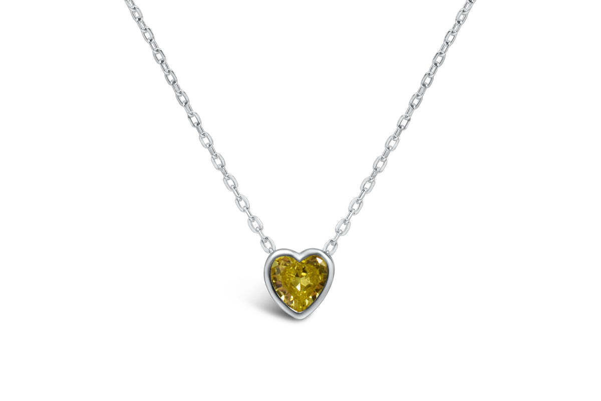 Bezel Heart Necklace (Citrine/November)