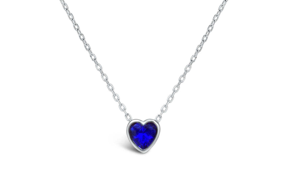 Bezel Heart Necklace (Sapphire/September)