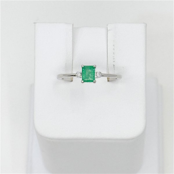 Closeup photo of Emerald Ring emerald 0.60 ct, 2 round diamonds 0.02 ctw, 14kw