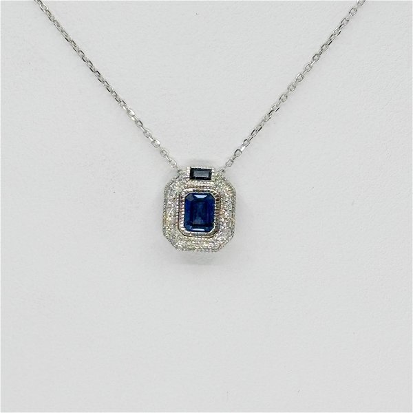 Closeup photo of Sapphire and Diamond Pendant, 0.09ct diamond, 0.71ct sapphire
