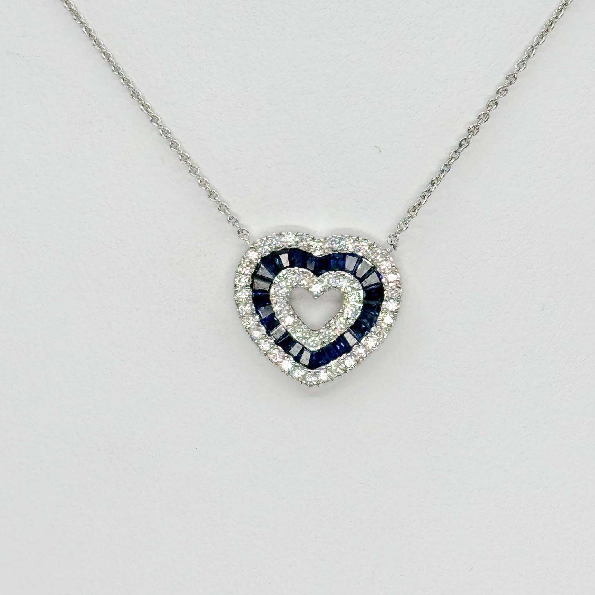 Sapphire and Diamond Heart Necklace 0.30ct diamond, 0.87ct sapphire