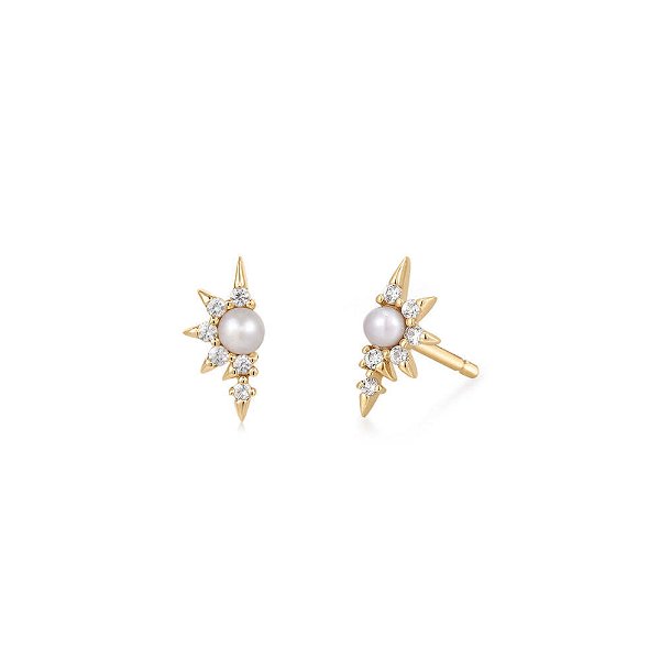 Closeup photo of NIXIE | Pearl and White Sapphire Stud Earrings