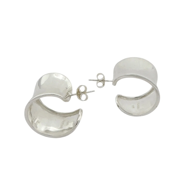 Closeup photo of Wide Sterling Silver Post Hoop Earrings